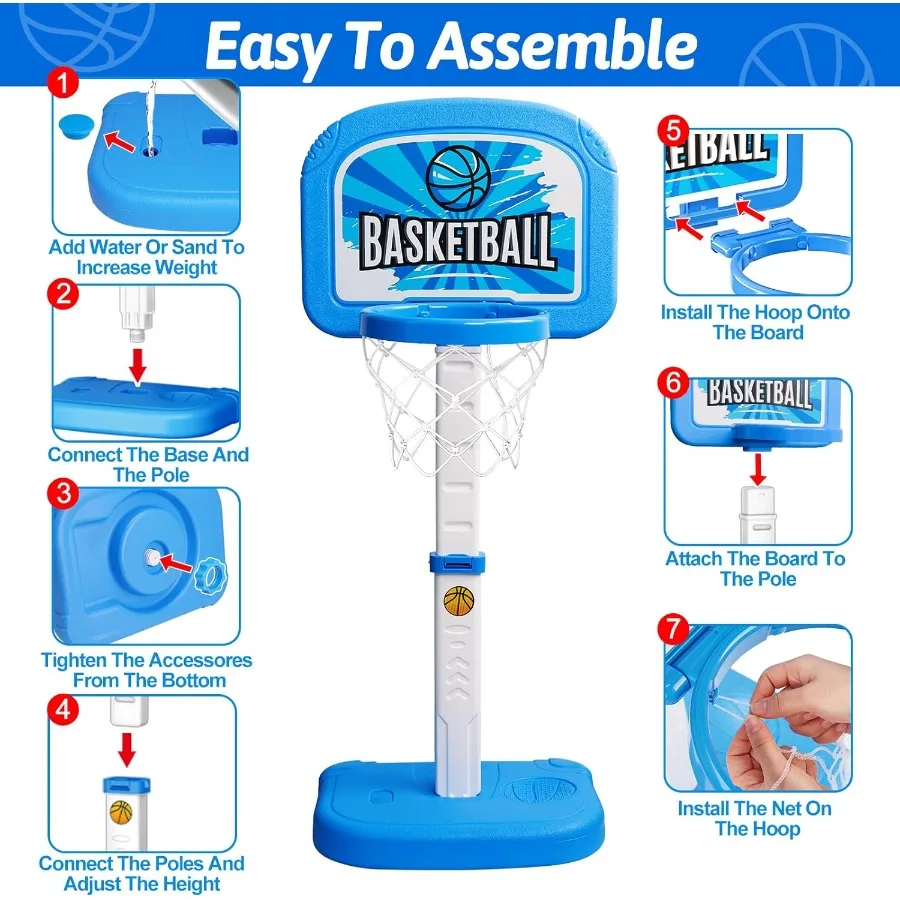 Ring Basket Mini Tinggi Dapat Disesuaikan untuk 3-5 Hadiah Mainan Olahraga Balita Bermain Dalam Ruangan Luar Ruangan 3 4 5 Tahun Anak Laki-laki Perempuan Bayi Natal