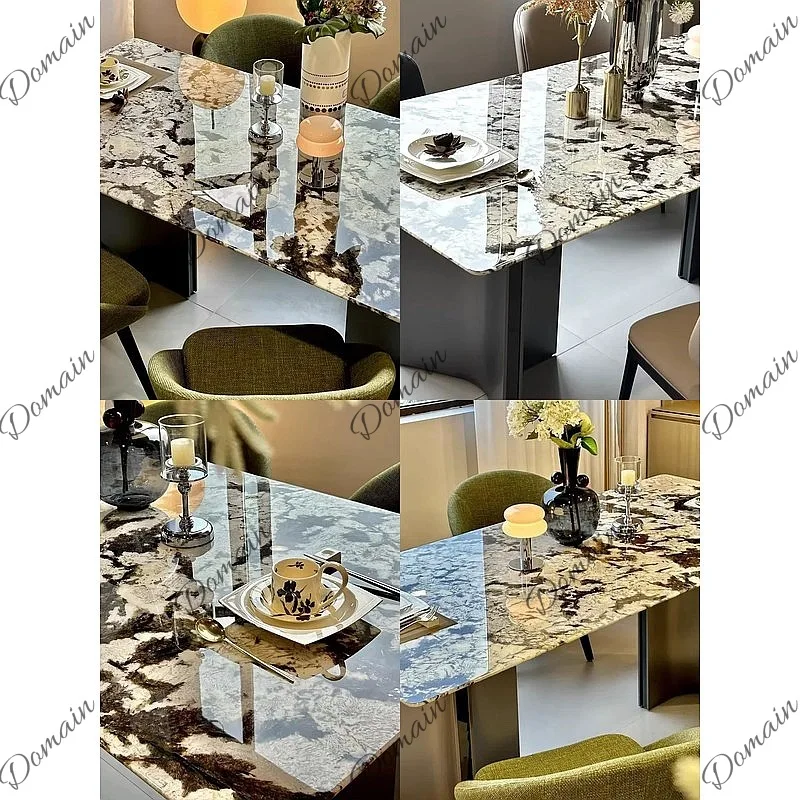 Pure Natural Snow Mountain Blue Luxury Stone Rectangle Dining Table Set for Small Spaces