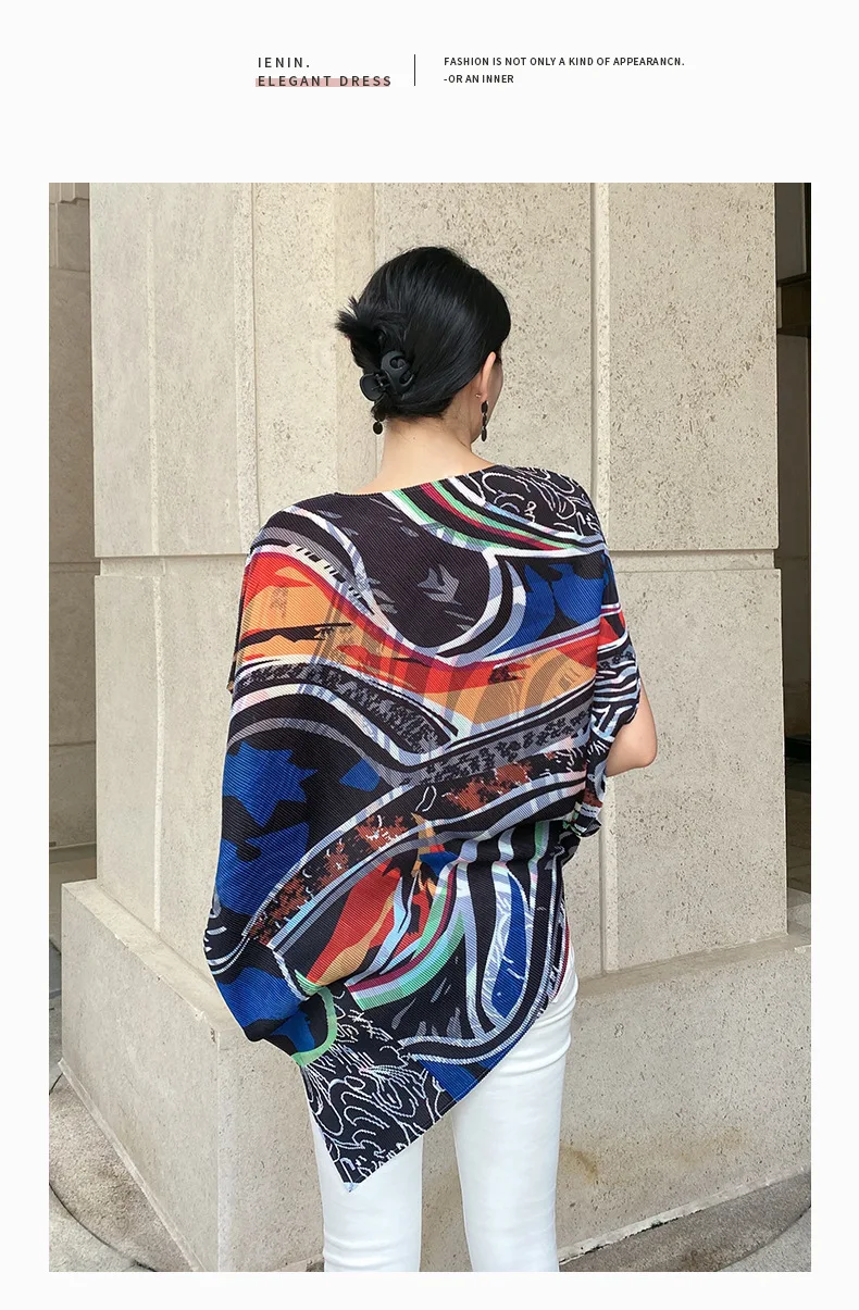 IN  STOCK Euro-American style asymmetrical loose plus size European version long T-shirt  pleated T-shirt HOT SELLING