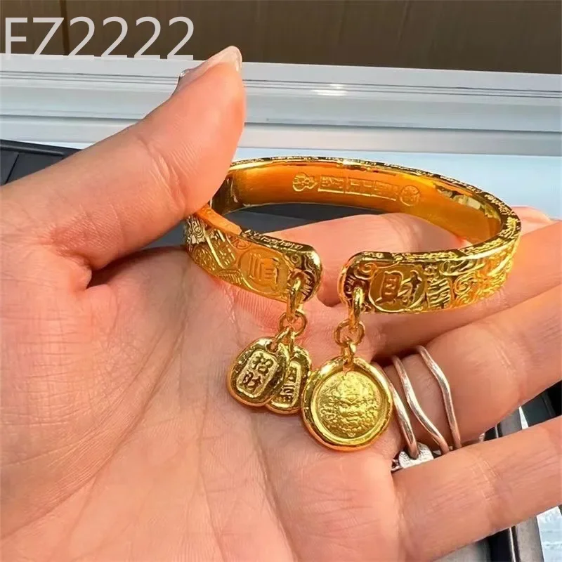 Ancient gold lucky Nafu bracelet niche high-end retro hand-carved open bracelet accessories