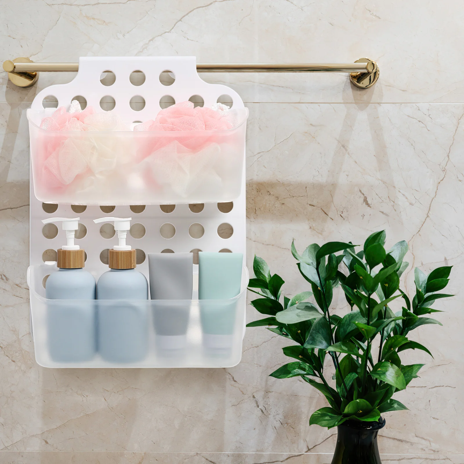 Bathroom Hanging Basket Storage Drain Toiletries Rack Hook Shower Accessories Wall Toothbrush Holder Mounted Organizer