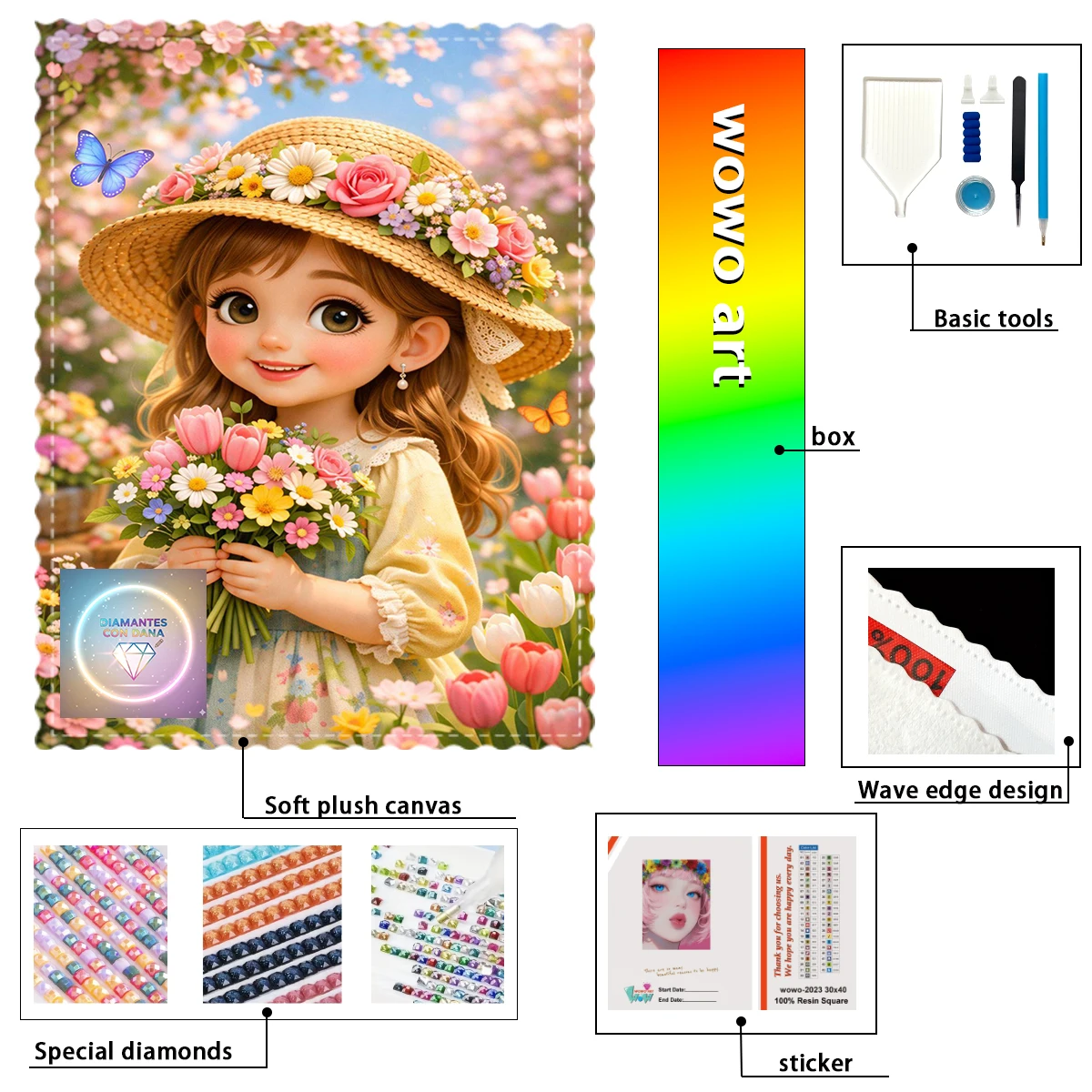 

【Diamantes con Dana】Набор для вырезания из смолы FD+ab+xc Diamond Stamping Kit: маленькая девочка, держащая цветы, 100% смола, идеальное произведение, стоящее того, чтобы быть приобретенным.