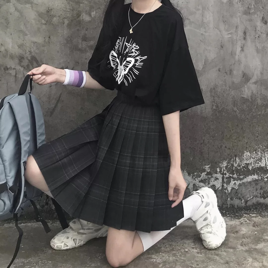 New Preppy Black Plaid gonna a pieghe donna moda giapponese uniforme scolastica ragazza Kawaii vita alta a-line minigonna carino JK