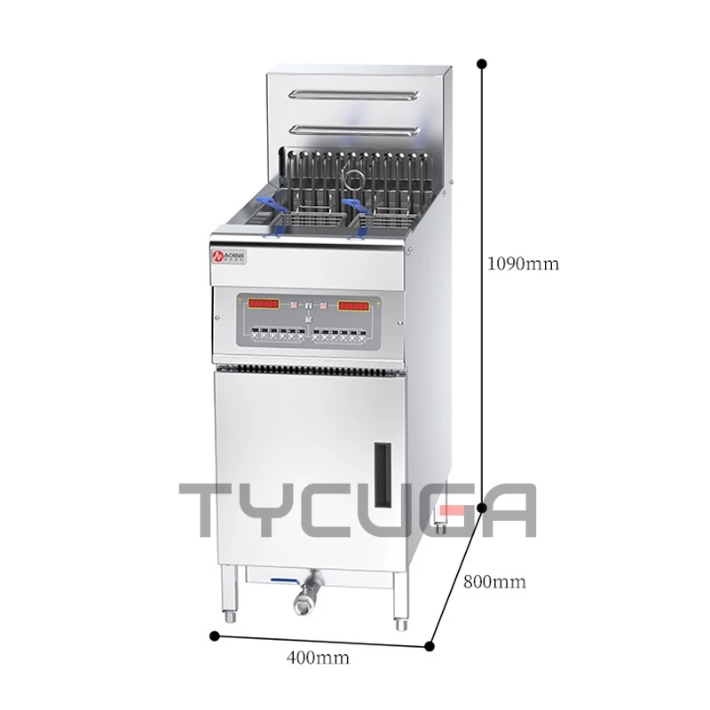 Fritadeira a gás comercial 14l * 2, máquina profunda de aço inoxidável, dois tanques, peneira dupla, frango/cozinha francesa, restaurante, comida