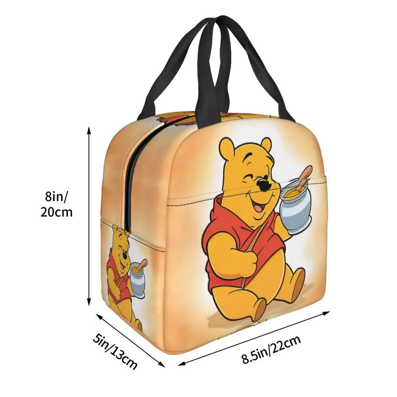 Custom Winnie The Pooh Lunch Bag Women Cooler Thermal Insulated Lunch Container Box for Kids School Work Food Picnic Tote Bags