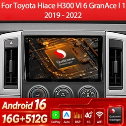 Android 16 Car Radio For Toyota Hiace H300 VI 6 GranAce I 1 2019 2020 2021 2022 Multimedia Stereo Player Navi Carplay Auto 4G BT