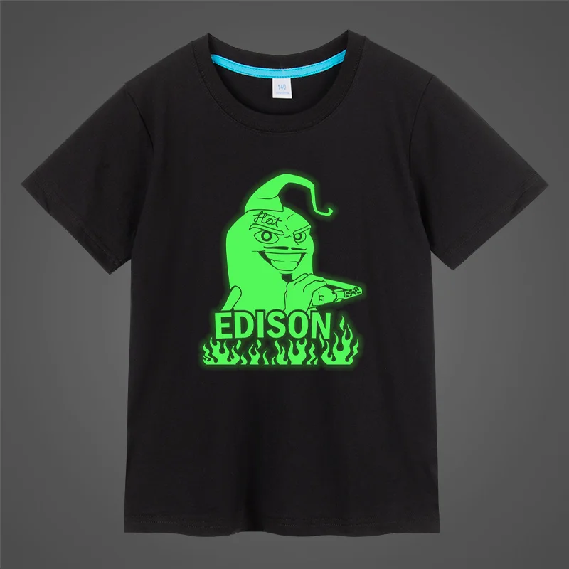 Edison Pts Fluorescent Luminous Boys Girl T-Shirts Fashion Funny Cotton Short Sleeves Children T Shirt Casual Kids Clothing Tops