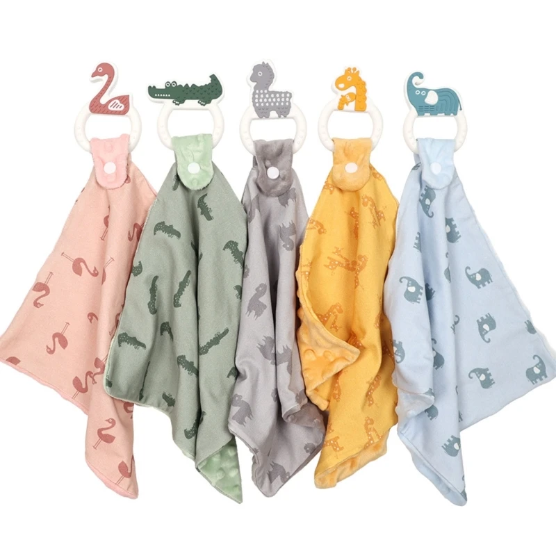 Double-sided Cotton Muslin Baby Towel Velvet Newborn Soothe Appease Towel Cuddle Blanket with Silicone Teether Baby Face Towel