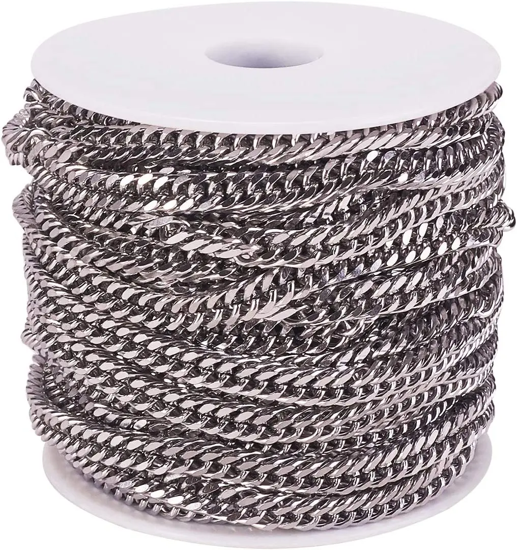 PandaHall 32.8 Ft(10 Meters) Stainless Steel Curb Unfinished Link Twist Chains for Jewellery Making Pocket Watch Waistcoat