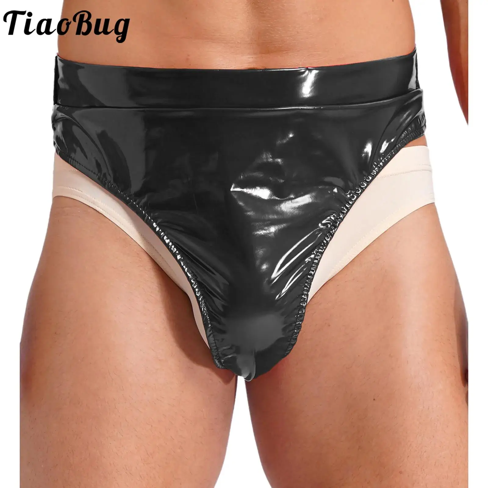 

Трусы из лакированной кожи, трусы-стринги с высокой талией, мокрый вид сзади, регулируемая пряжка, нижнее белье с поясом, сексуальное мужское нижнее белье, стринги