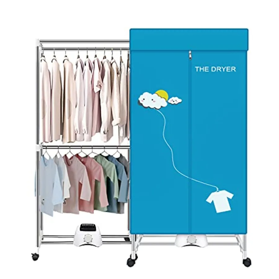 Portable Dryer 110V 1000W Electric Clothes Dryer Machine Double Layer Stackable Stainless Steel Blue 15kg Capacity Front Load I