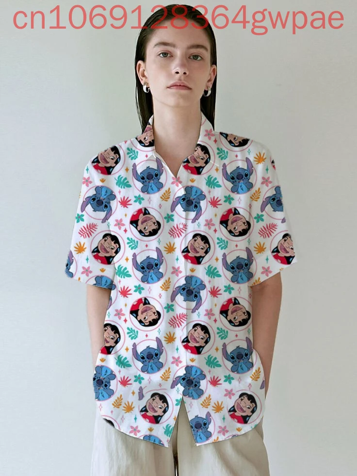 

Disney Lilo and Stitch Women's Casual Short Sleeve Blouses Shirt Holiday Beach Hawaiian Shirt Womens Elegant Hawaii Shirt