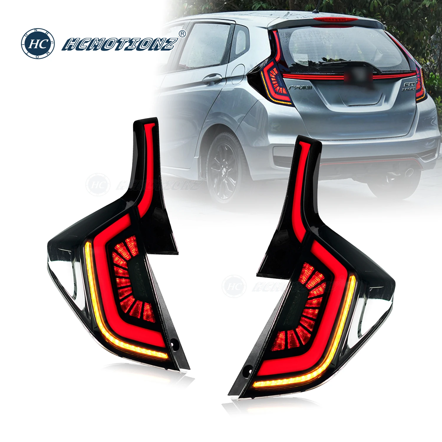 

HCMOTIONZ LED Back Rear Lamps Assembly for Honda JAZZ 2014-2018 New Condition Car Tail Lights with DRL Start up Animation