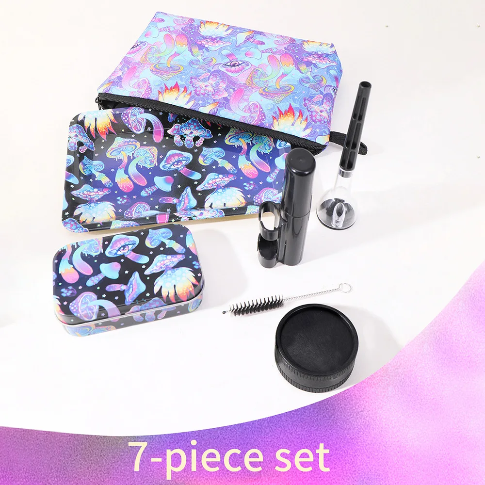 

7pcs Magic Mushroom Tobacco Set Cigarette Tray Plant Grinder Leaf Crusher Herb Metal Cigarette Tray Smoking Accessories