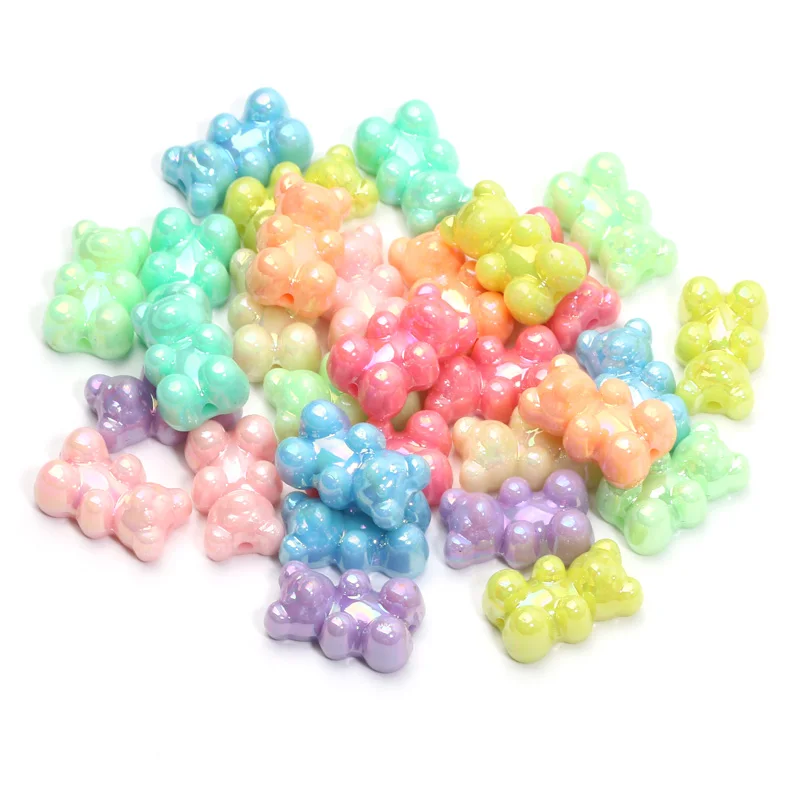 Charm Flat Back Bear Beads 20pcs Pearlescent Colorful Acrylic Beads For Jewelry Making Beads DIY Handmade Decoration Accessories