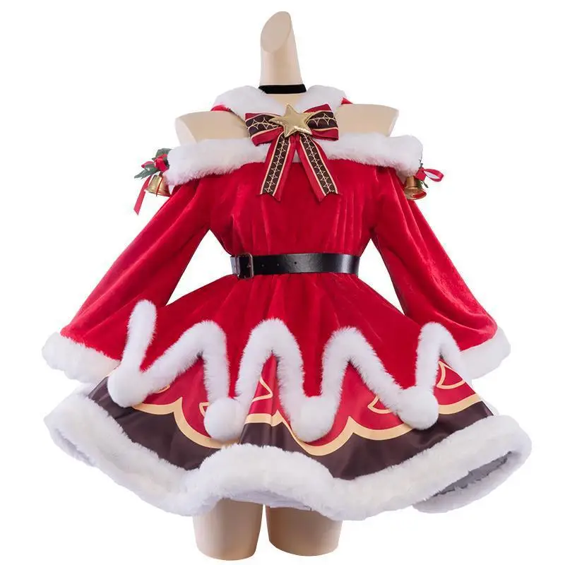 Original God cosplay Barbara Christmas dress, anime dress small skirt