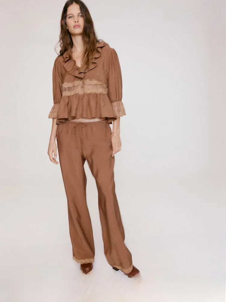 

Новые женские брюки H&M 32043 с кружевной отделкой по низу, прямые, повседневные, из вискозы и нейлона, размер L