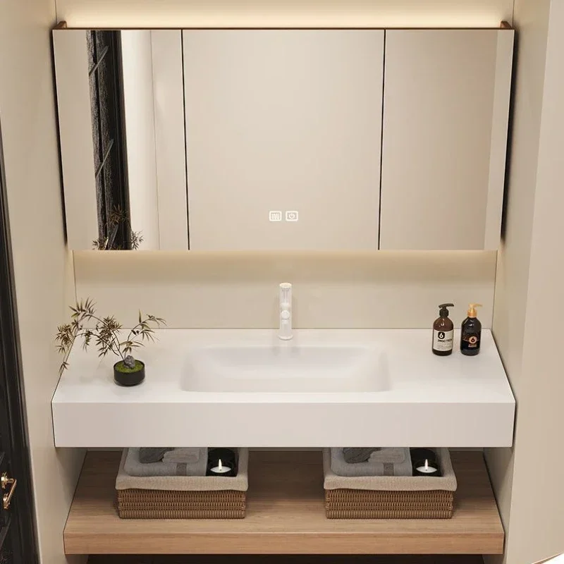 Mueble de Baño Moderno con Lavabo Integrado, Gabinete de Baño Suspendido con Servicio a Domicilio, Mueble de Baño Moderno