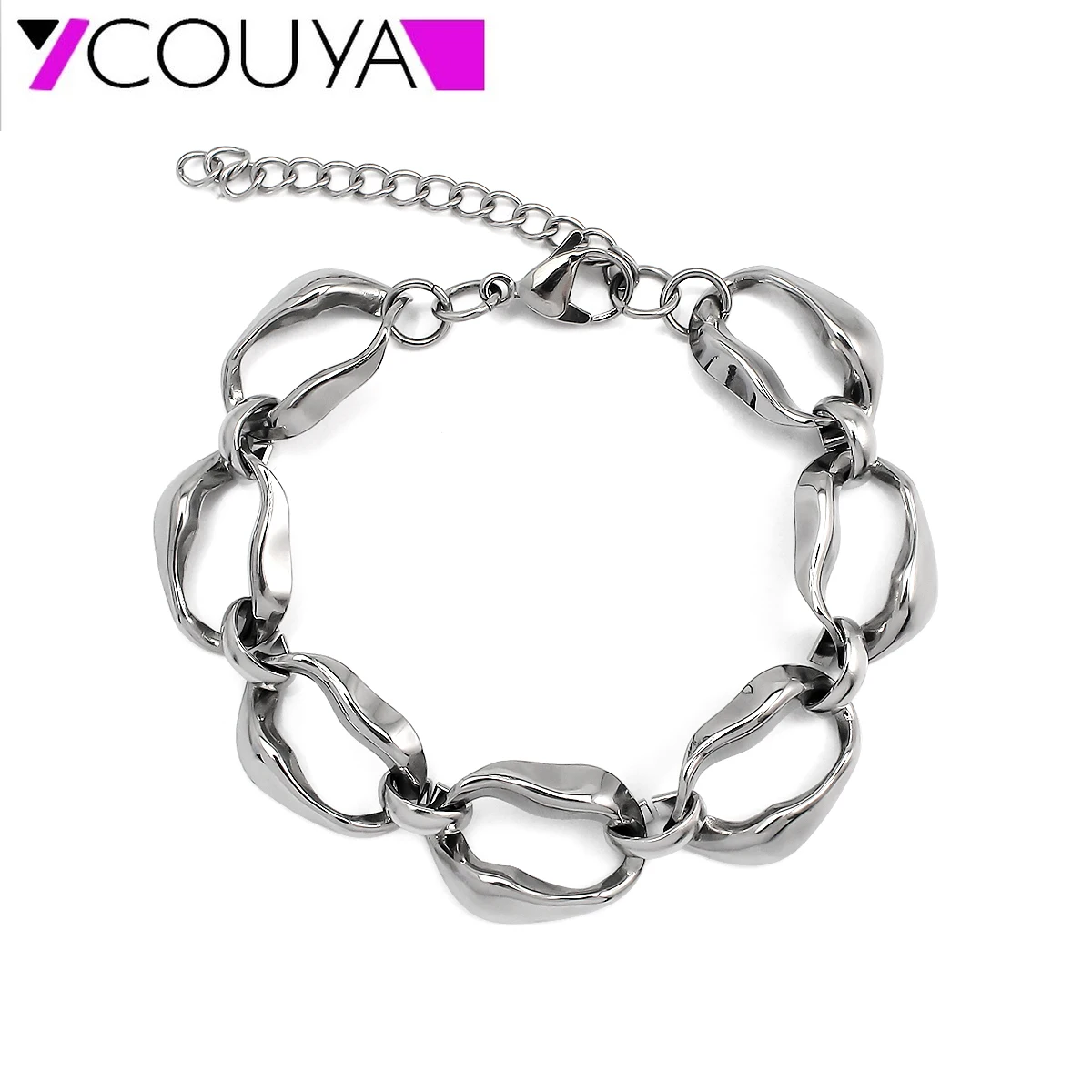 Trendy Silver Color Bracelets High Polished Classic Link Unisex Stainless Steel Bracelet Chain for Women Jewelry Gift 2025 New