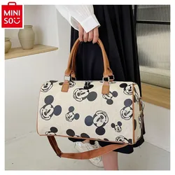 MINISO Disney Mickey Large Capacity Lightweight Luggage Handbag Women's High Quality Canvas Multi functional Fitness Storage Bag