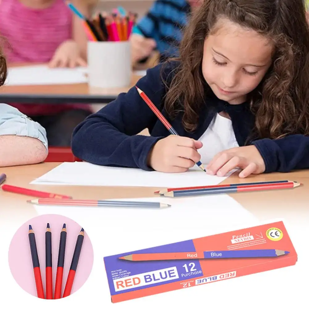 Big Pencil,red&blue Double-ended,medical Science Laboratory Student Mark Plotting Stationery Wood Supplies Working Construc K5x0