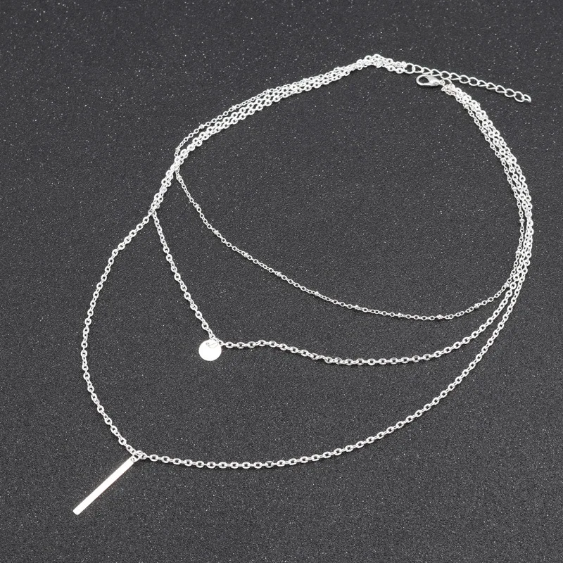 New Women Fashion Gold Color 3 Layers Chain Necklace Hollow Out Triangle Long Pendant Necklaces Jewelry Jewelry Gift image 6