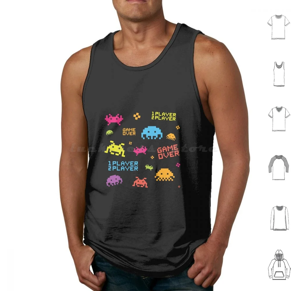 Game Arcade Tank Tops Print Cotton Game Arcade Game Arcade Player Nerd Game Over Retro Vintage 80s 90s Videogame Console