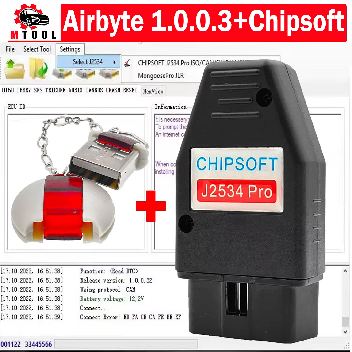 

AirByte 1.0.0.32 Airbag Reset Tool SRS ECU Programmer With Chipsoft J2534 Pro for Can Bus Kline K-LINE CRASH Data Resert Clear
