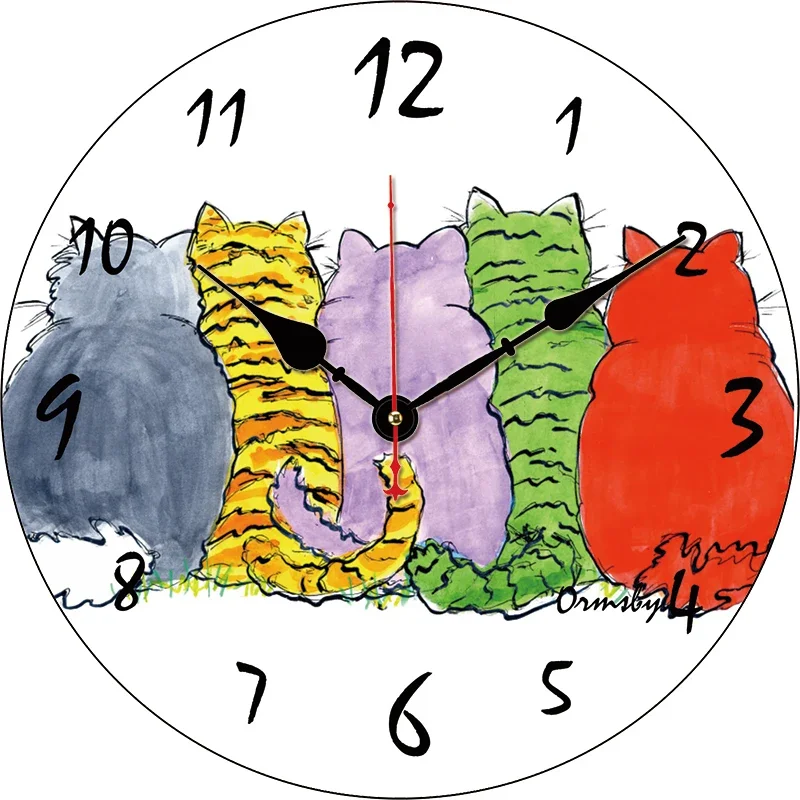 Cartoon Watercolor Cat Custom Clock Round Digital Wall Clock Large Silent Clock Family Lovers Friends Gifts Wall Home Decorative