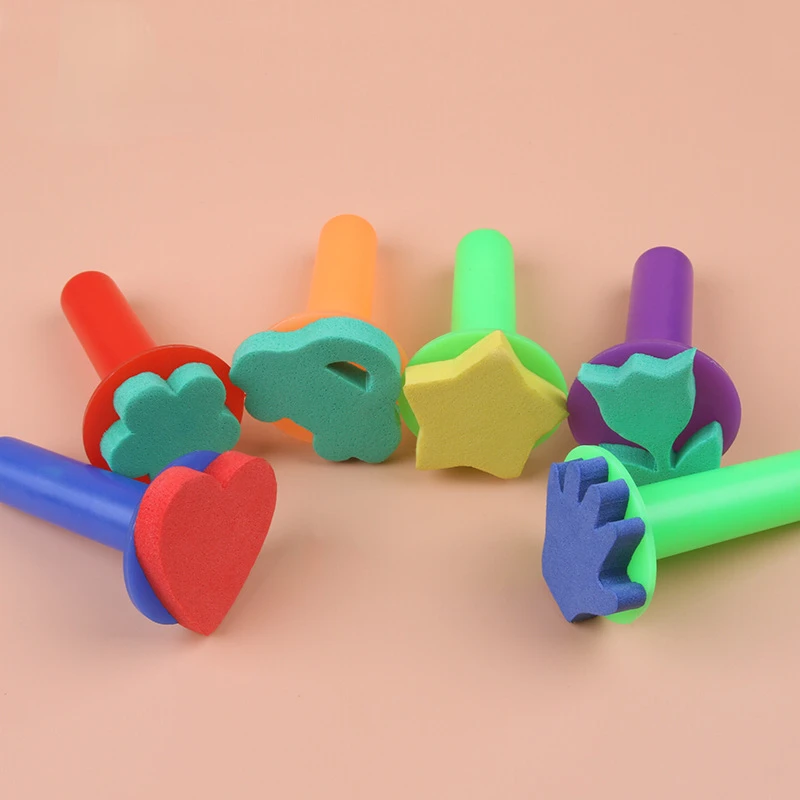 6pcs DIY Painting Sponge Brush Set Sponge Stampers Graffiti Ink Stamp Drawing Tools for Kids Student (Random Pattern and Color)