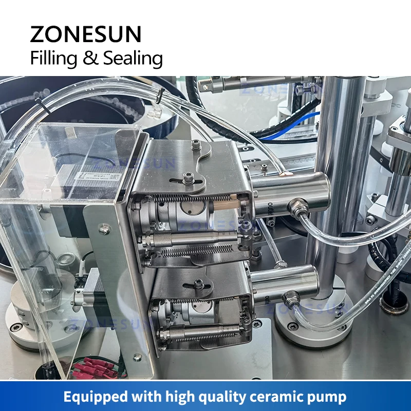 Zonesun ZS-AFC5 automático líquido injetável plástico ampola garrafas de enchimento máquina selagem dupla cabeça bomba cerâmica