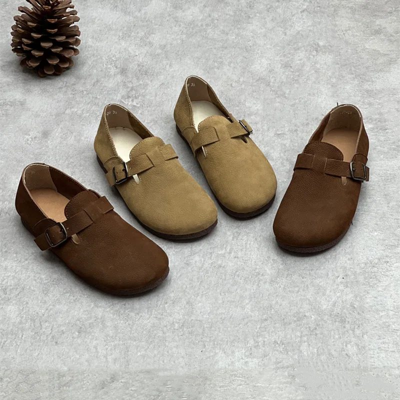 

Retro Nostalgic All Genuine Leather Women's Shoes Flat Bottomed Loafers Cowhide Shoes