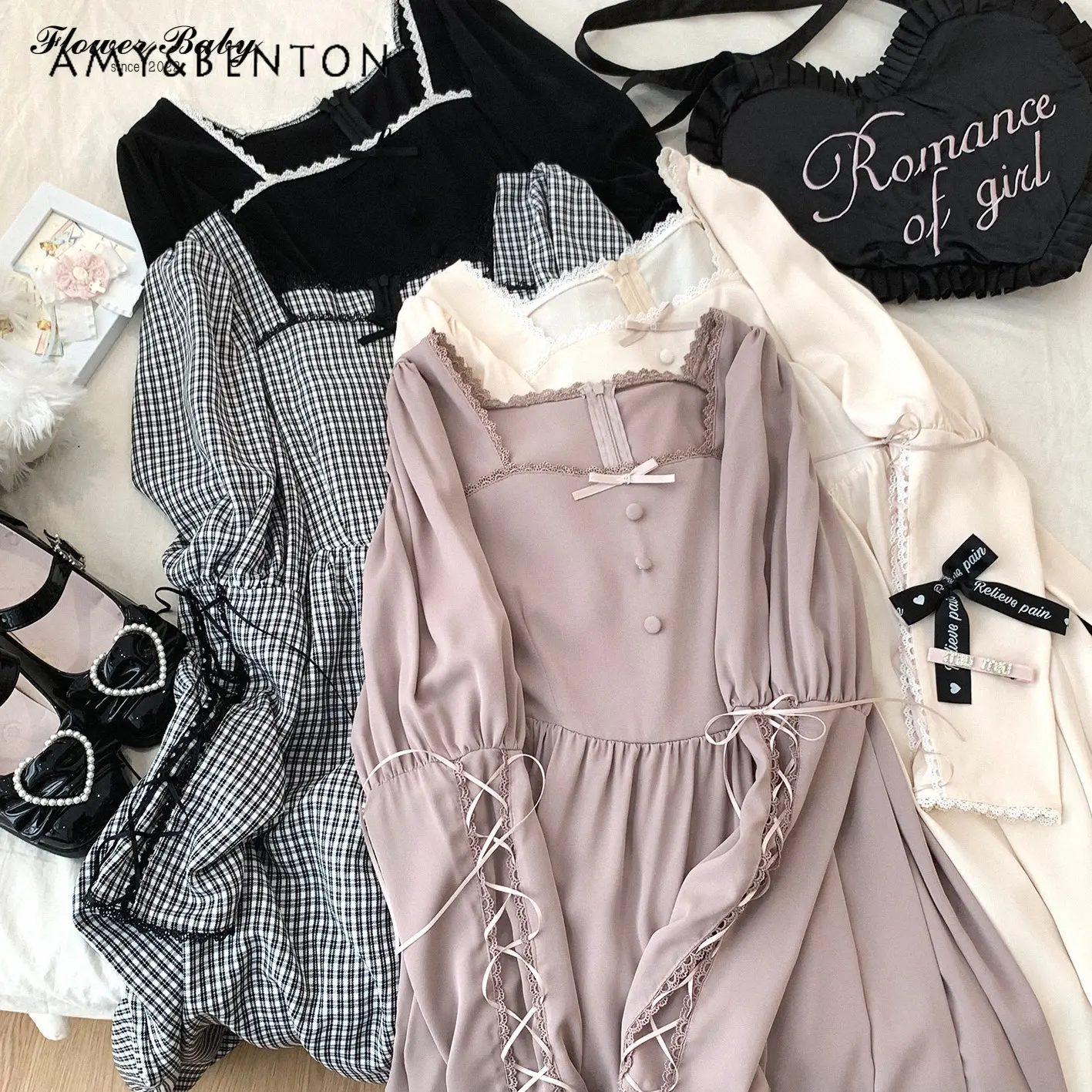 

Japanese Retro Mine Style Dress for Women Lolita Style Long Sleeve Lace Dress Female Vintage Streetwear Midi Dress