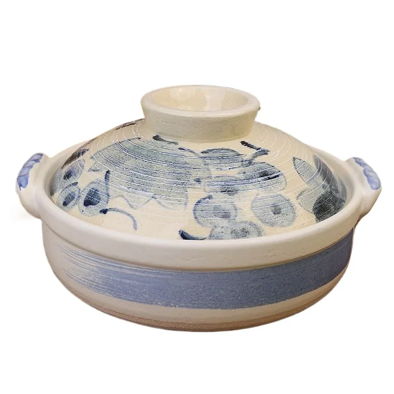 

Kiln ceramic saucepan Classic blue and white glaze Simple Japanese and Korean style design Large capacity household