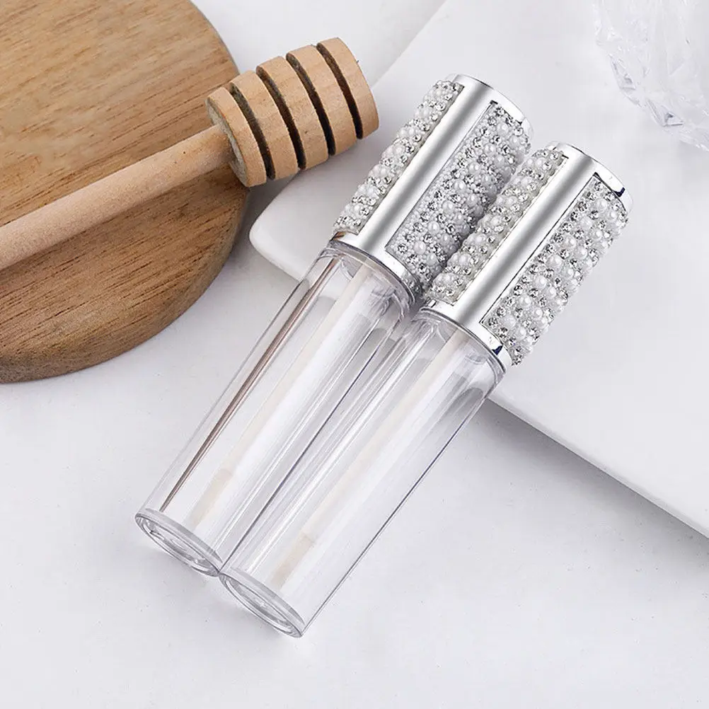 10Pcs Empty Lip Gloss Tube Glass Refillable Bottles 5Ml Pearl Diamond Wand Container for Lip Color DIY Storage