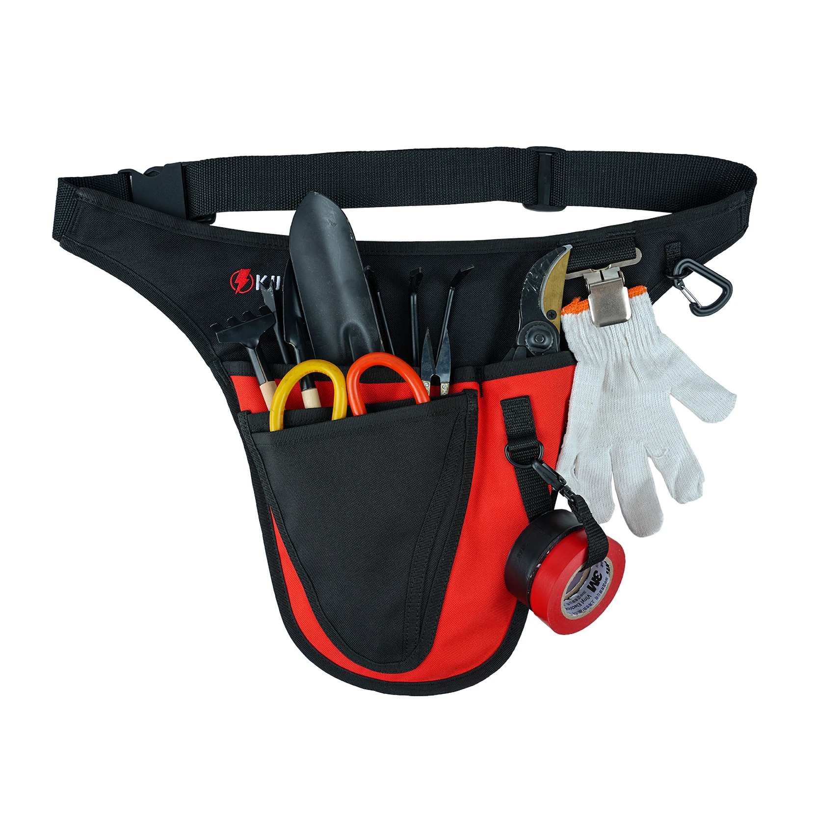 KUNN Garden Tool Belt,Durable Adjustable Tool Belt Waist Pouch with 4 Pocket for Women Men Gardeners Florist Red