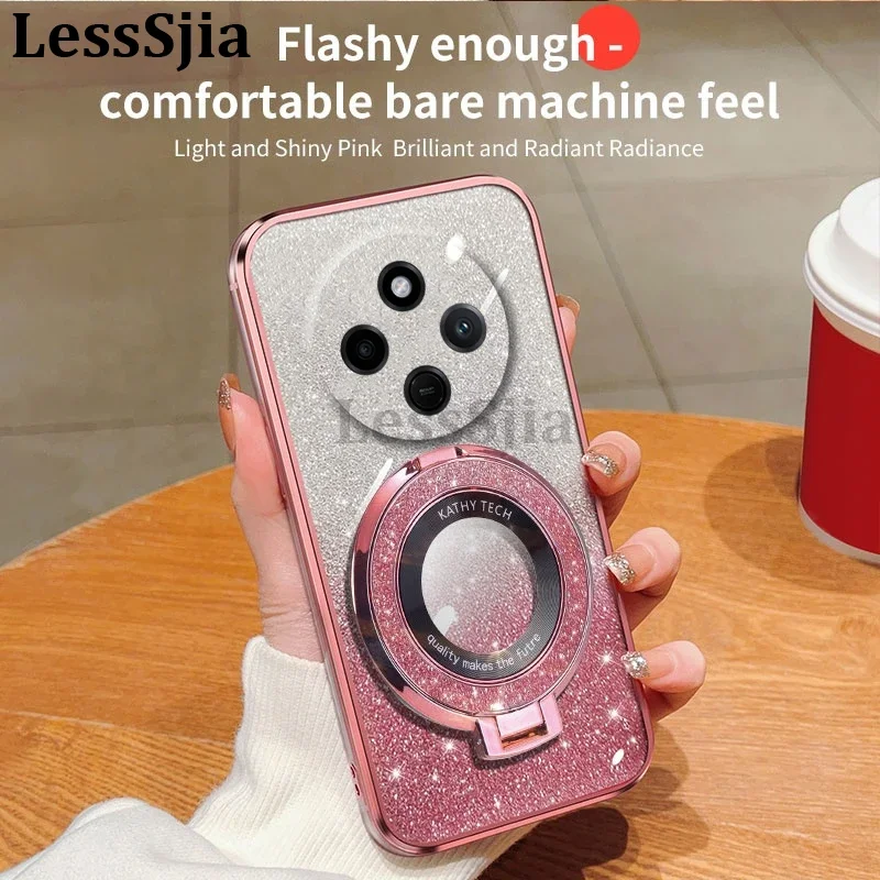 

Case For Redmi 14C 14 redmi 14c 4g Magnetic Holder Electroplate Stars Sequins Full Cover For Xiaomi PocoC75 4G c75 poco 75 Shell