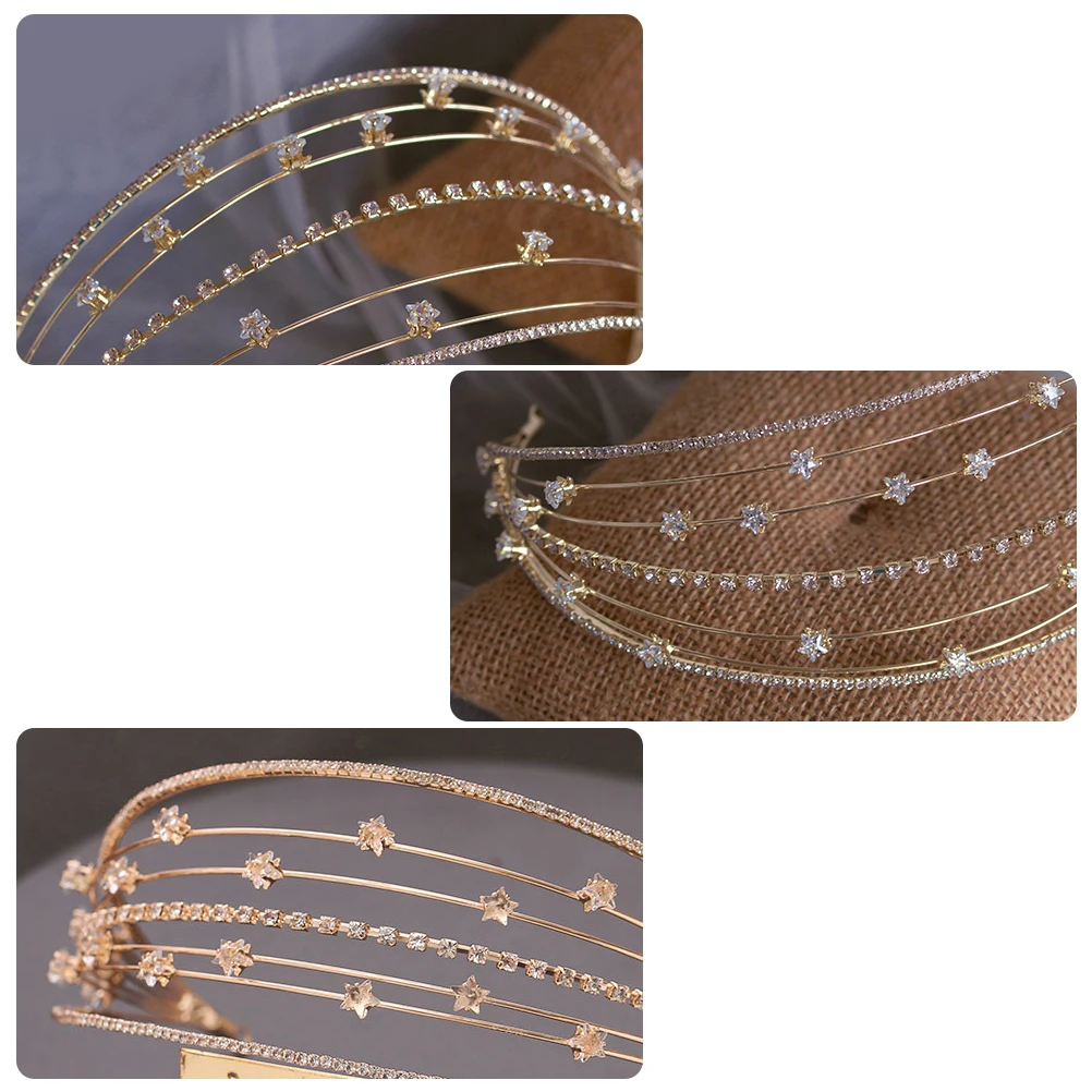 

Gold Hair Accessories Elegant Wedding Headband Bridal Headpiece Crystal Decor Lightweight HairAccessory For Brides Special