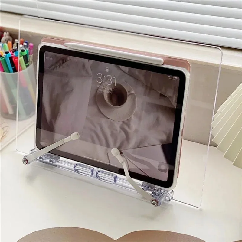 Tablet Stand Adjustable Transparent Acrylic Reading Book Holder 180 Degree Flat Bracket Support For MacBook iPad Desktop Holde