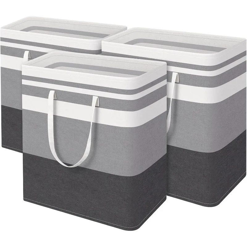 

3-Pack Large Laundry Basket, Waterproof, Freestanding Laundry Hamper, Collapsible Tall Clothes Hamper with Extended Ha