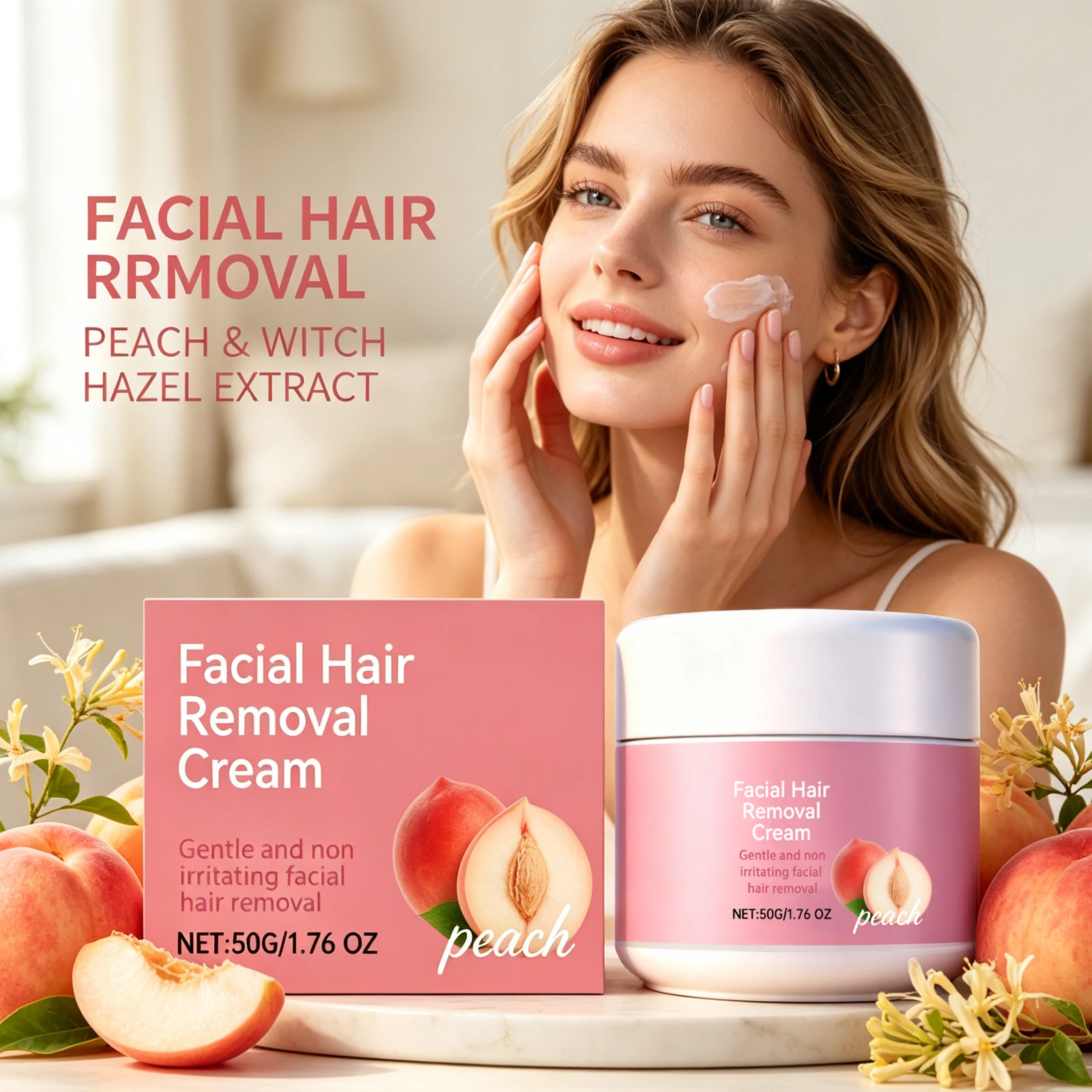 Facial Hair Removal Cream for Face Chin & Upper Lip Gentle Fast-Acting Soothe Sensitive Skin Long-Lasting Moisturize Depilatory
