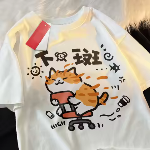 Funny Cartoon Printed Short Sleeved T-shirt Summer New Korean Ins Neutral Style Trendy Top