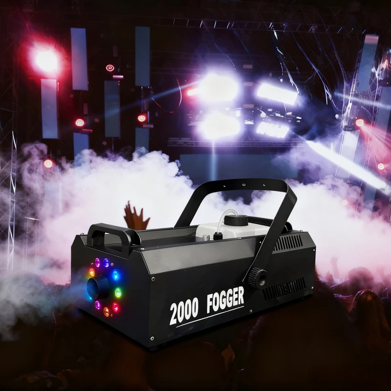 2000W RGB Smoke Machine 9 LEDS 15m Spray Distance Manual & Remote Control Fog Machine for Halloween Christmas Wedding Party Stag