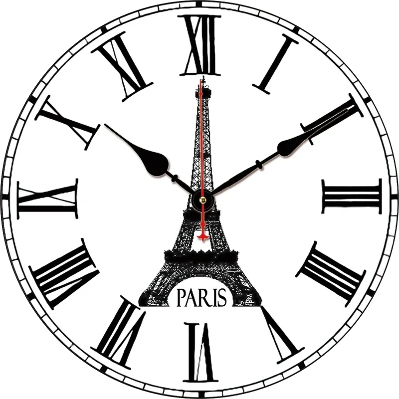 Reloj grande personalizado de París de la Torre Eiffel, decoración del hogar para sala de estar, reloj de pared redondo, reloj de mesa de cuarzo, decoración de pared del dormitorio