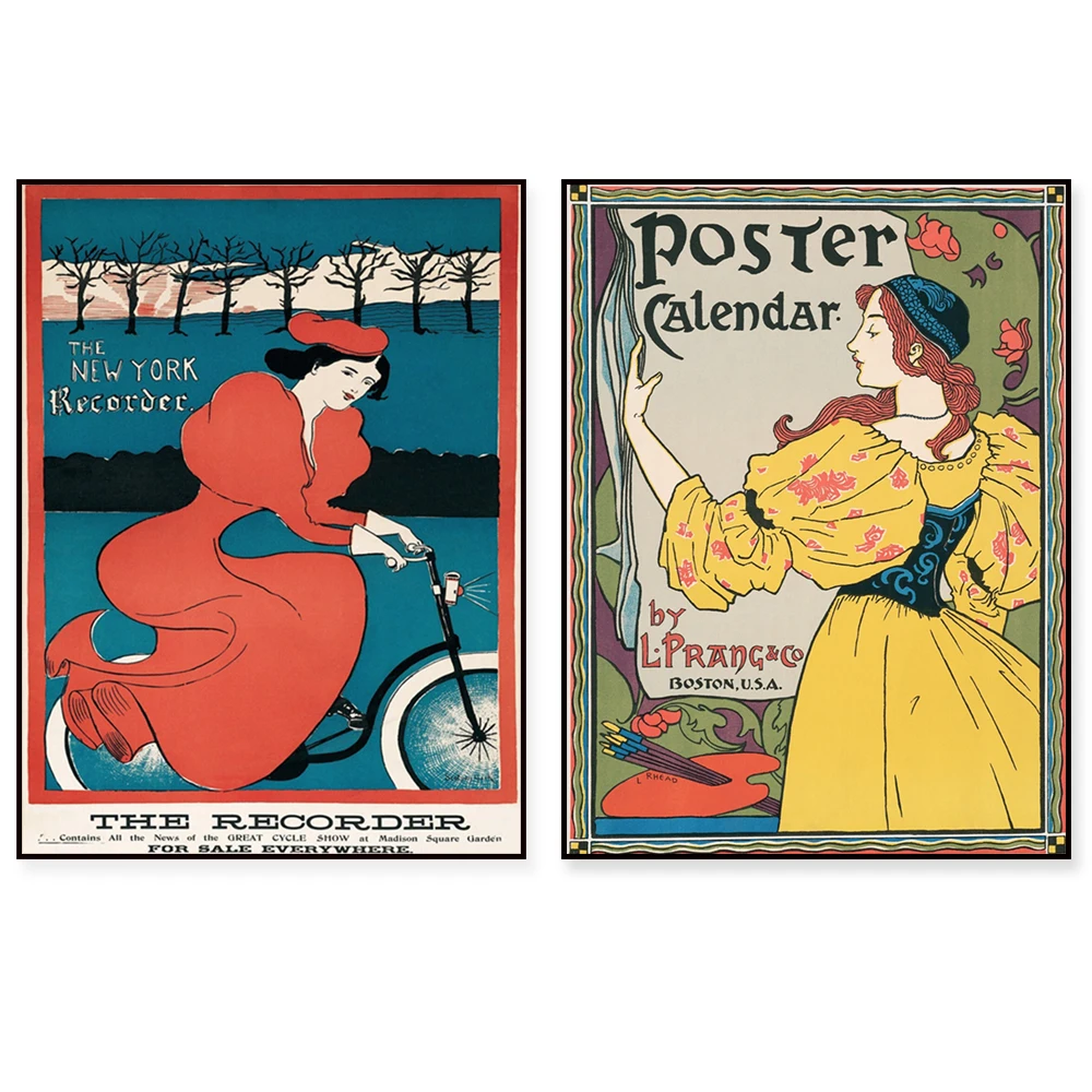 Vintage female painting print, art nouveau, bicycle art, American, Italian poster, wall living room bedroom decoration gift