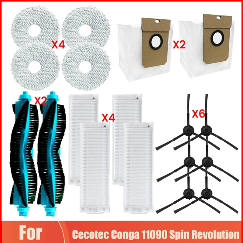 

KEOL-Replacement Forcecotec Conga 11090 Spin Revolution Vacuum Cleaner Roller Side Brush Hepa Filter Mop Cloth Dust Bags