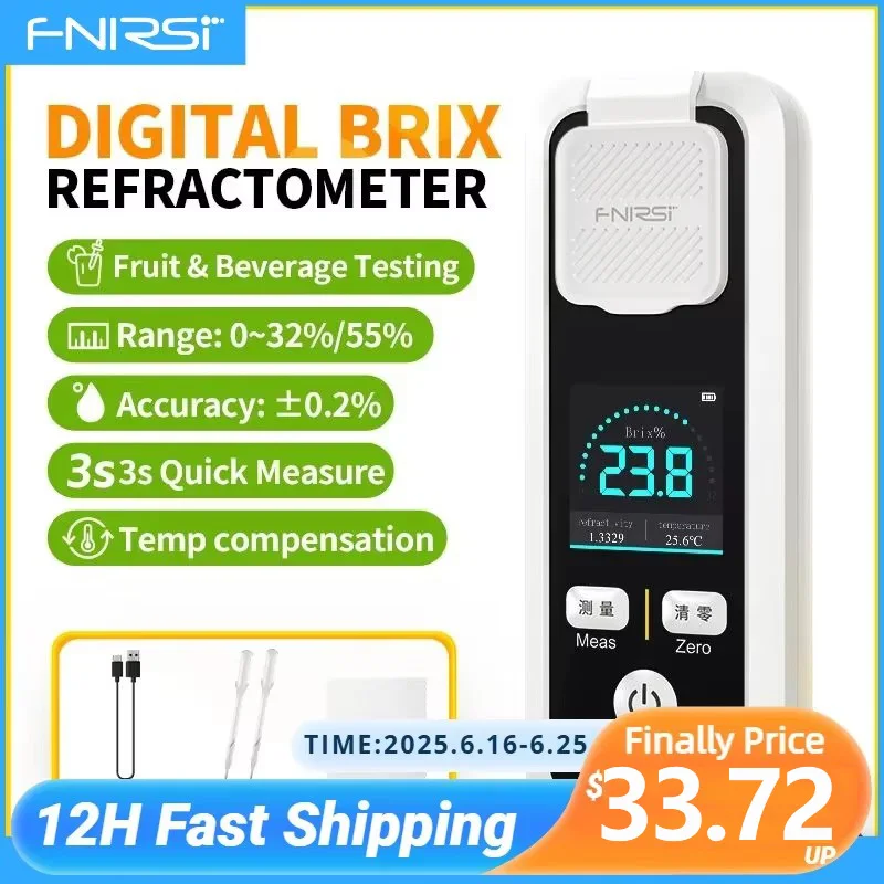 

FNIRSI JBM-10 JBM-20 Refractometer Sugar Content Meter Measure Fruit Juice Beverage Wine Beer 32%/55% Rechargeable