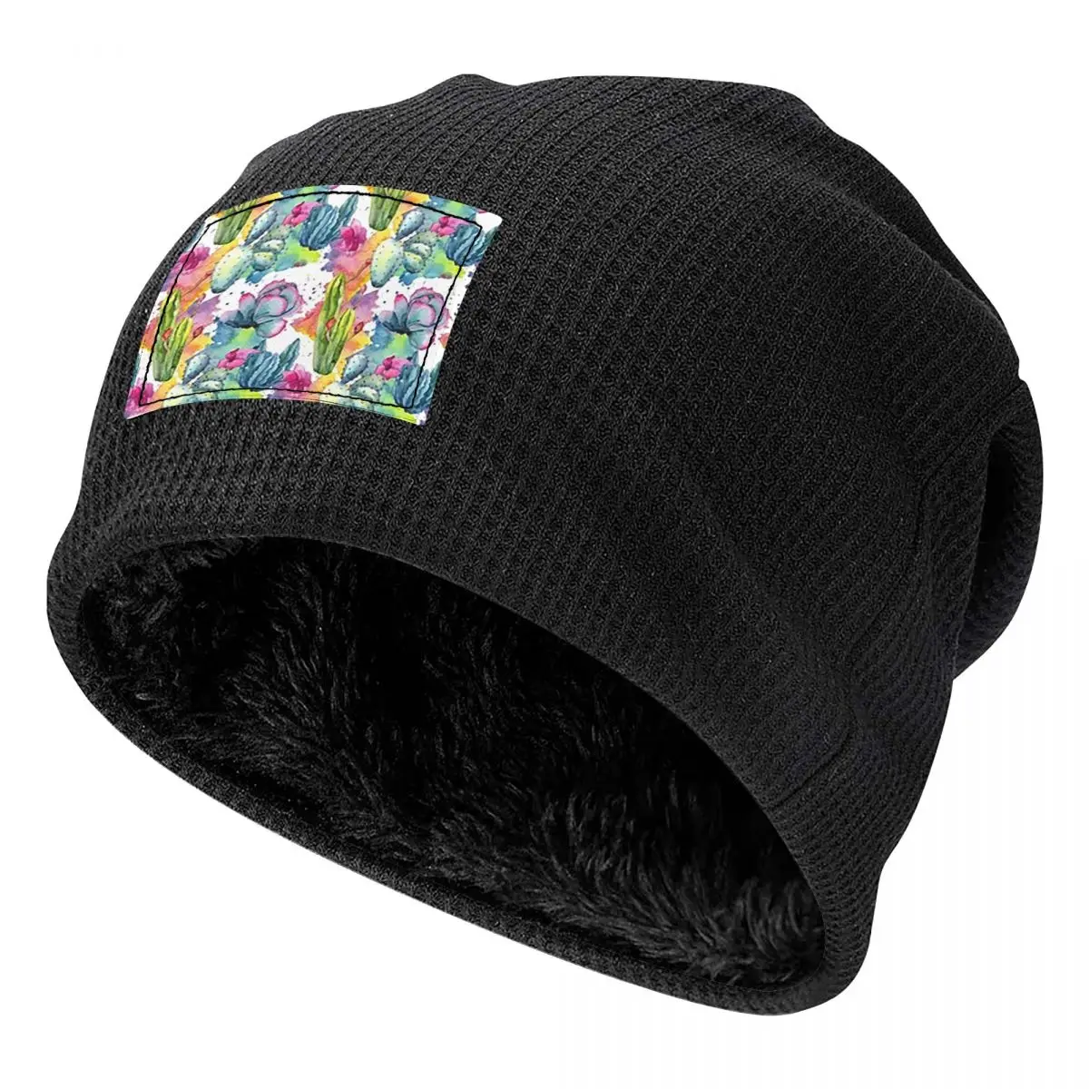 Exotic Wildflower Cactus Pattern Watercolor Style Stylish Beanies Caps Fleece-Lined Bonnet Hat  Autumn Winter Skullies Hats