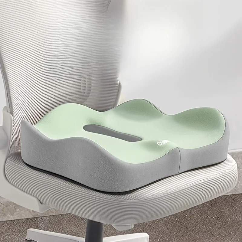 1 Stück ergonomisches Sitzkissen – 3-Zonen-Memory-Schaum-Unterstützung, strukturierte Basis, hellgrün/grau für den Einsatz im Büro/Auto/Rollstuhl