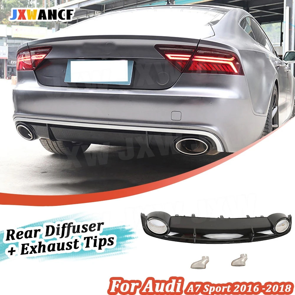 

JXWANCF PP Rear Lip Diffuser Spoiler For Audi A7 Sport 2016 2017 2018 RS7 Style Car Bumper Protector